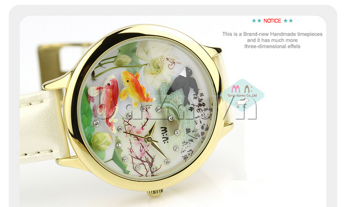 Đồng hồ nữ Mini MN973 Mặt phong cảnh họa tiết hoa sen sang trọng 