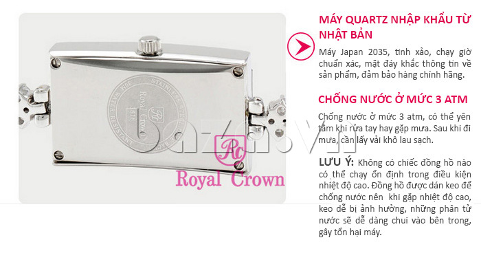 Bộ máy quartz của chiếc đồng hồ nữ được nhập khẩu từ Nhật Bản với tính năng chạy giờ chuẩn xác