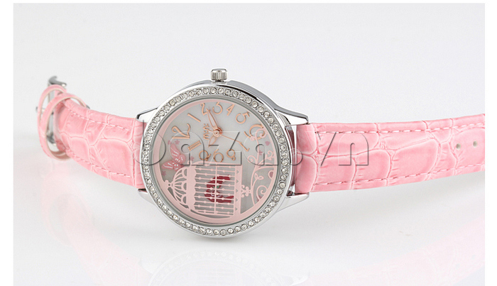 Đồng hồ nữ Mini MN2008 lồng chim màu hồng dịu dàng 