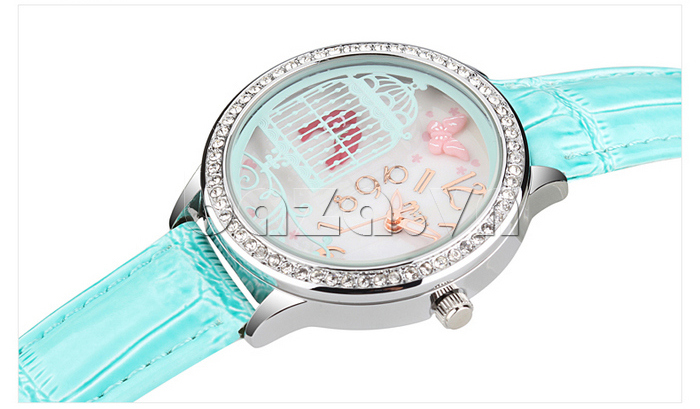 Đồng hồ nữ Mini MN2008 lồng chim dây da màu xanh đẹp 