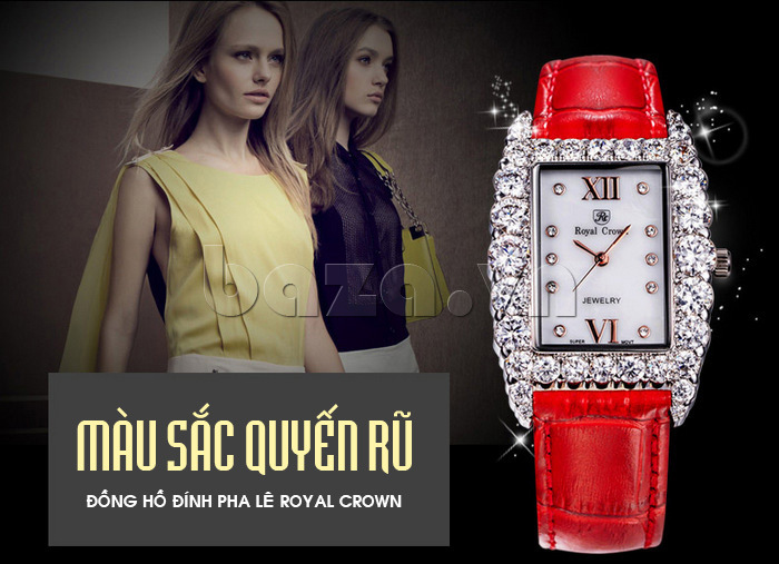 Chiếc đồng hồ nữ Royal Crown mang màu sắc quyến rũ với viền pha lê nổi bật