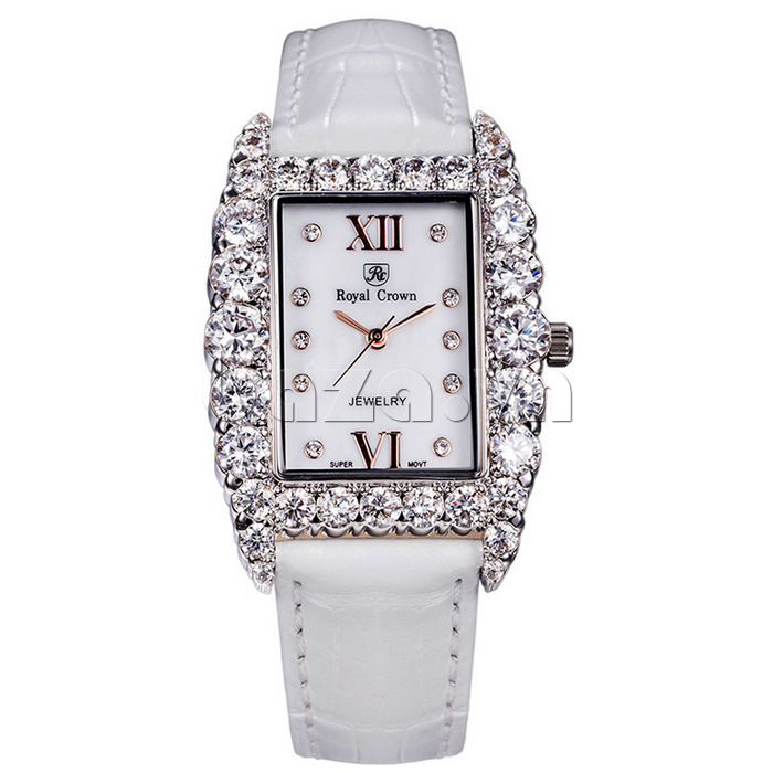 Đồng hồ nữ dây da trắng Royal Crown 6111