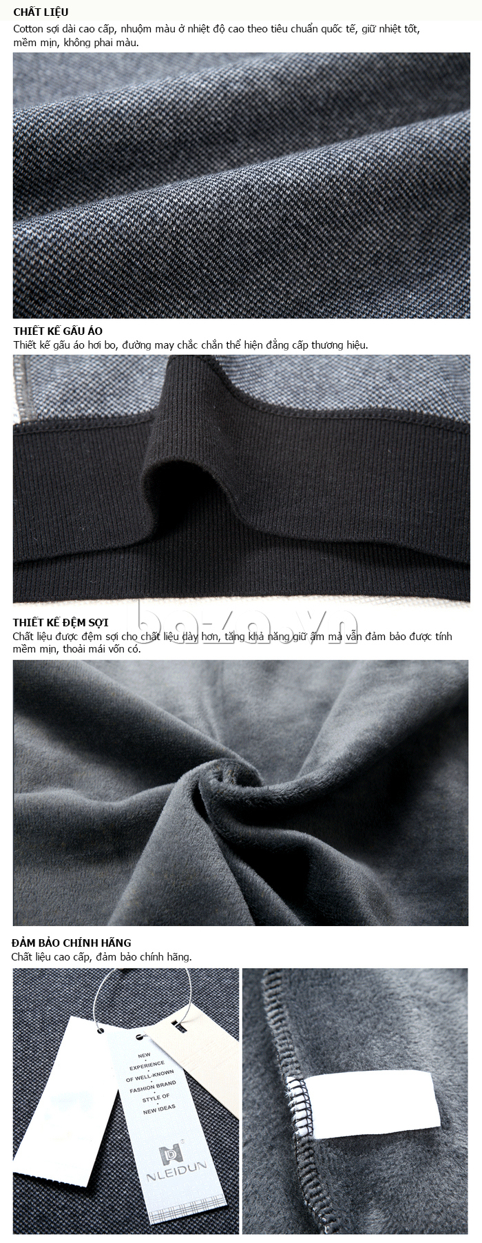 Chất liệu áo cotton sợi dài cao cấp, được nhuộm màu ở nhiệt độ cao theo tiêu chuẩn quốc tế