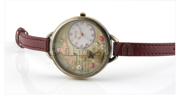 Đồng hồ nữ Mini Thỏ con trong vườn hoa mặt tròn 
