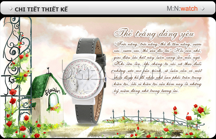 Đồng hồ nữ Mini Khu vườn của Thỏ họa tiết chú thỏ ngộ nghĩnh đáng yêu 