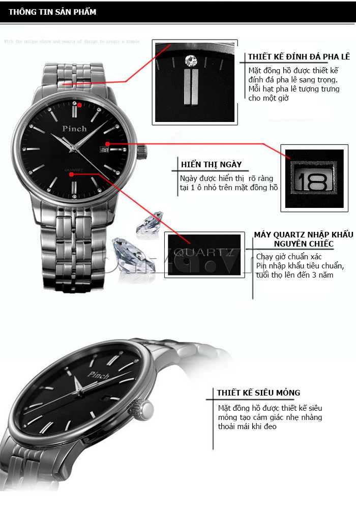 Đồng hồ siêu mỏng nữ Pinch L8009A- thông tin sản phẩm 
