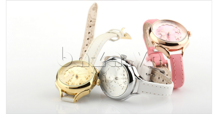 Đồng hồ Mini nữ MN989 kim giây hình sóng dây da 3 màu sắc hồng, trắng, ánh kim 