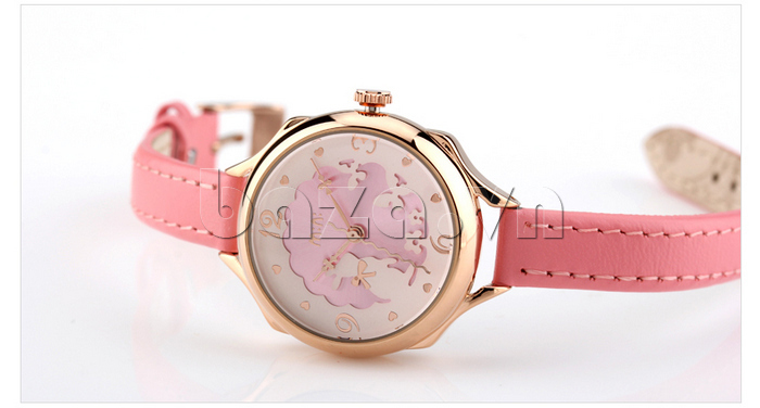 Đồng hồ Mini nữ MN989 kim giây hình sóng dây màu hồng duyên dáng
