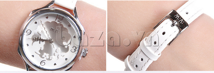 Đồng hồ Mini nữ MN989 kim giây hình sóng trang trí tinh xảo, logo ấn tượng 