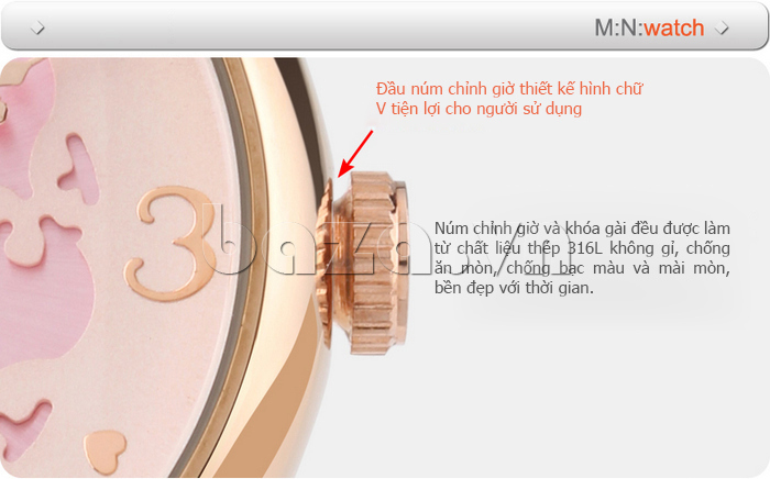 Đồng hồ Mini nữ MN989 kim giây hình sóng núm điều chỉnh giờ tiện dụng 