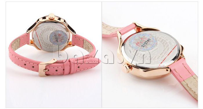 Đồng hồ Mini nữ MN989 kim giây hình sóng ánh kim, dây da màu hồng