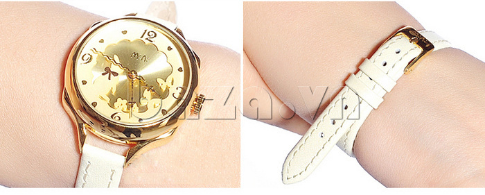 Đồng hồ Mini nữ MN989 kim giây hình sóng màu ánh kim 