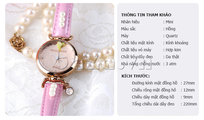 Đồng hồ nữ Mini MN935 mặt hoa hồng tinh tế 