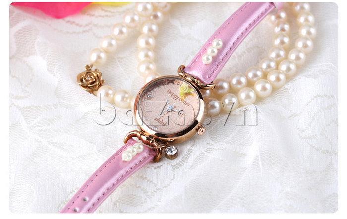 Đồng hồ nữ Mini MN935 mặt hoa hồng tinh tế ngọc trai 