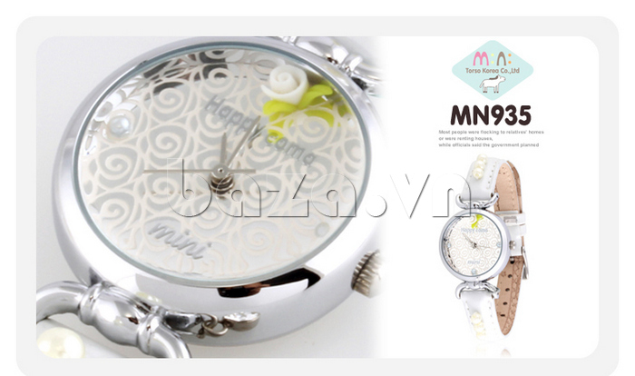Đồng hồ nữ Mini MN935 mặt hoa hồng tinh tế màu trắng trang nhã 