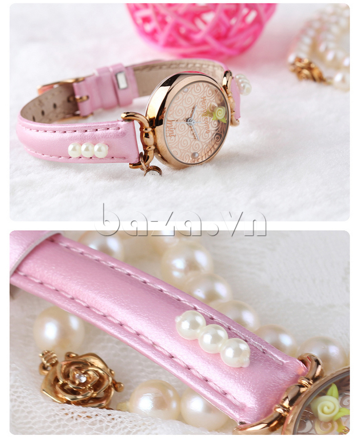Đồng hồ nữ Mini MN935 mặt hoa hồng tinh tế màu hồng duyên dáng
