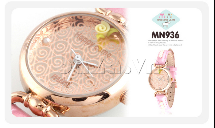 Đồng hồ nữ Mini MN935 mặt hoa hồng tinh tế mặt tròn cổ điển 