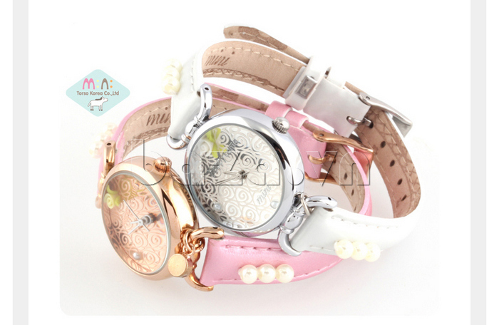 Đồng hồ nữ Mini MN935 mặt hoa hồng tinh tế màu hồng và màu trắng tinh tế