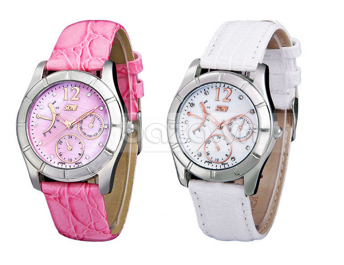 Đồng hồ nữ Skmei màu hồng và trắng 