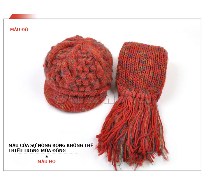 Bộ khăn và mũ len màu đỏ - màu của sự nóng bỏng không thể thiếu trong mùa đông