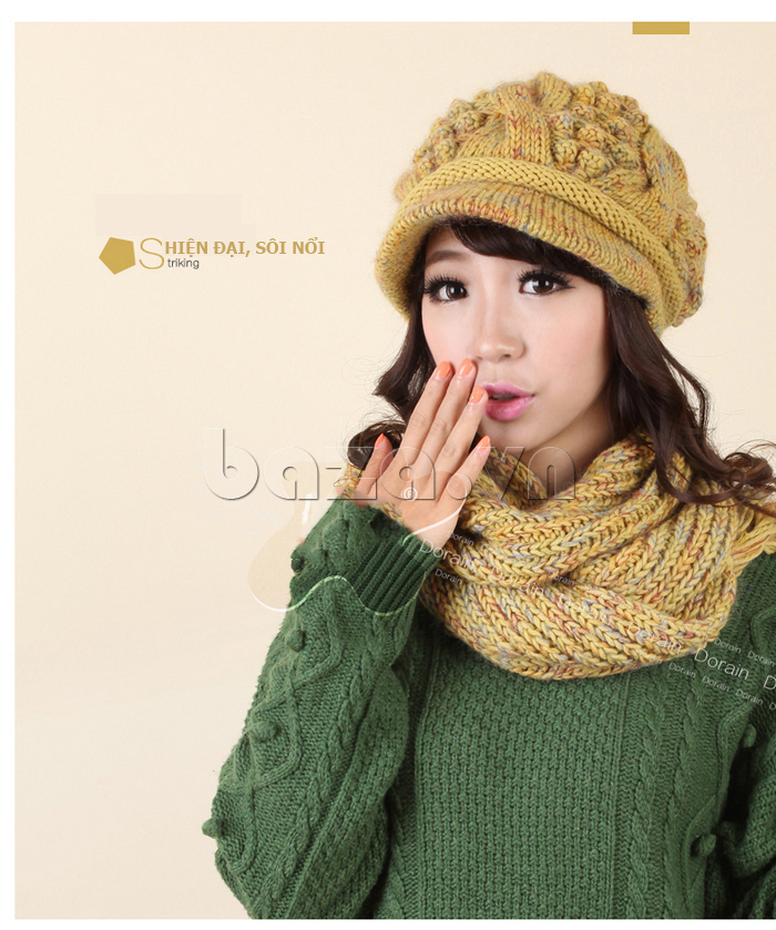 Combo mũ và khăn nữ len lông cừu Dorain màu vàng - hiện đại và sôi nổi