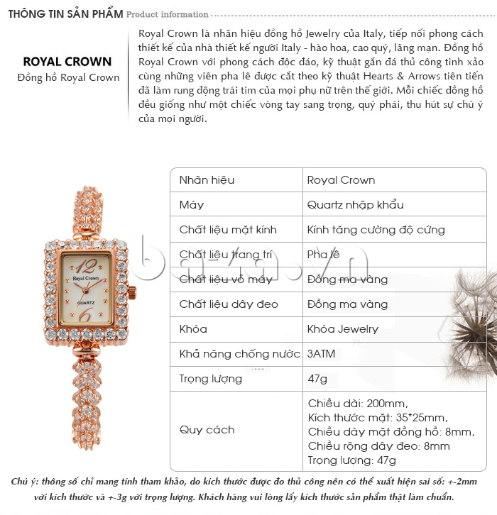 Dòng đồng hồ mang thương hiệu Royal Crown - đồng hồ cao cấp của Italy