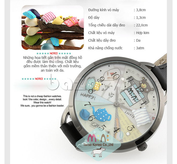 Đồng hồ nữ Mini MNS880 gấu trúc đáng yêu có dây đeo bằng da thật 