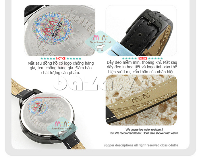 Đồng hồ nữ Mini MNS880 gấu trúc đáng yêu dây da mềm thoáng khí 