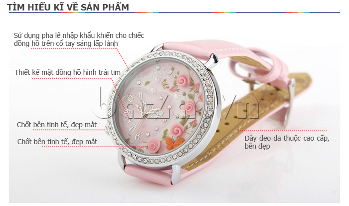 Đồng hồ nữ Mini MN1094 trái tim tình yêu sử dụng pha lê nhập khẩu sáng lấp lánh 