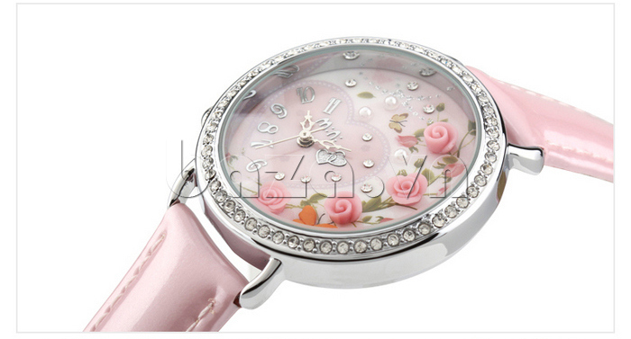 Đồng hồ nữ Mini MN1094 trái tim tình yêu họa tiết hoa hồng gốm mềm trang nhã 