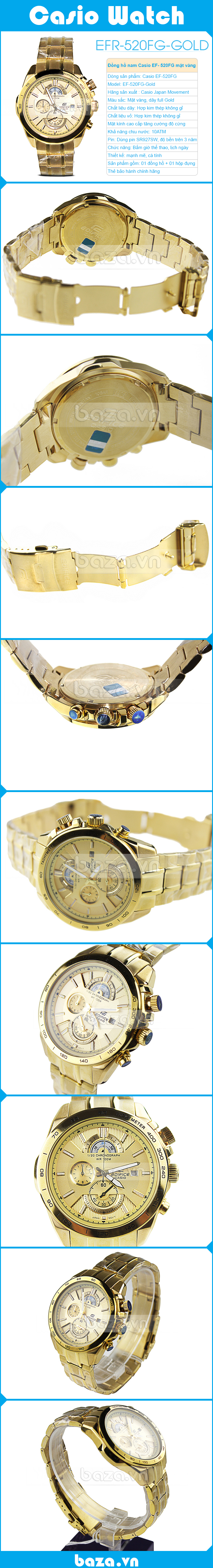 Baza.vn: Đồng hồ nam Casio dòng EFR-520FG-GOLD
