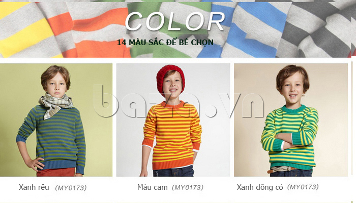 14 màu của Áo len kẻ ngang bé trai Tiger Mini XH14CMY0173