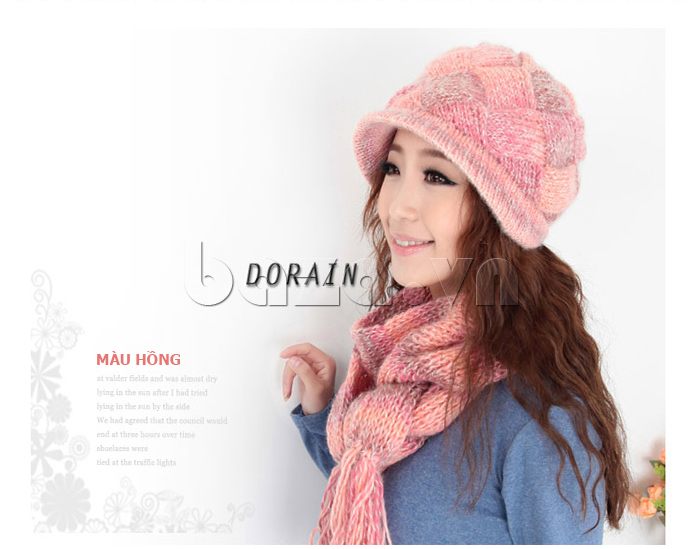 Phụ kiện thời trang " Mũ len nữ Dorain"  màu hồng