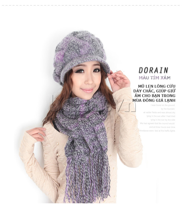 Phụ kiện thời trang " Mũ len nữ Dorain"  chất liệu len dày ấm áp