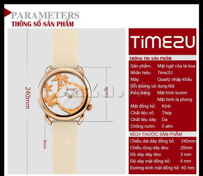 Chiếc đồng hồ Time2U dành cho nữ này thuộc dòng đồng hồ Quartz chạy bằng pin