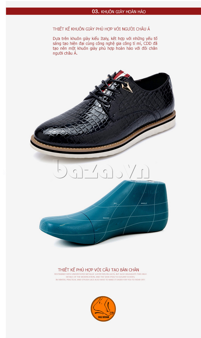 Giày da nam CDD 7005 được thiết kế phù hợp với cấu trúc chân của người châu á