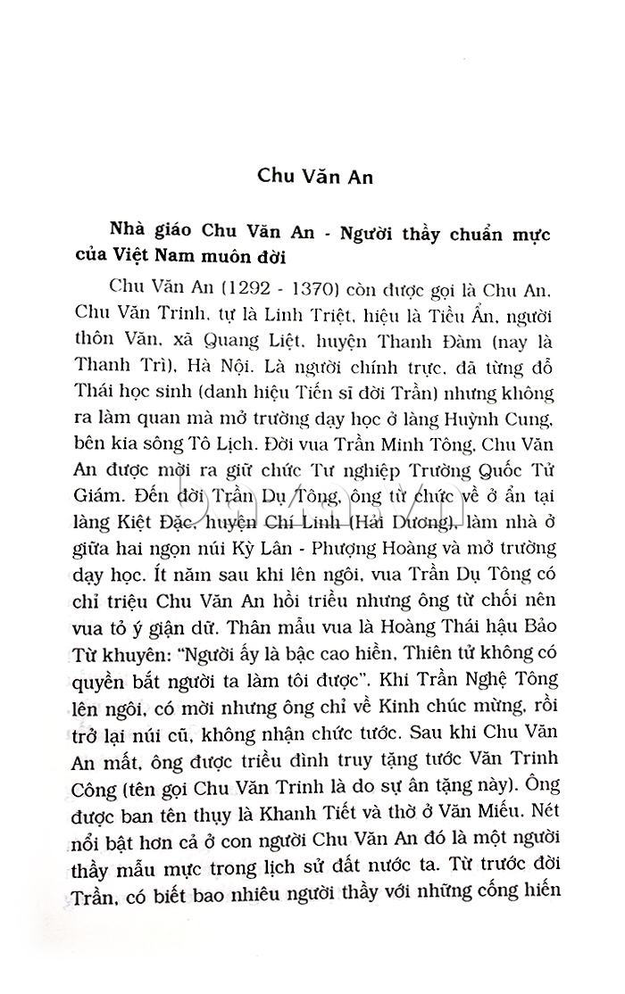 sách văn hóa xã hội " Những bậc tôn sư nổi tiếng trong lịch sử Việt Nam  "  chu văn an
