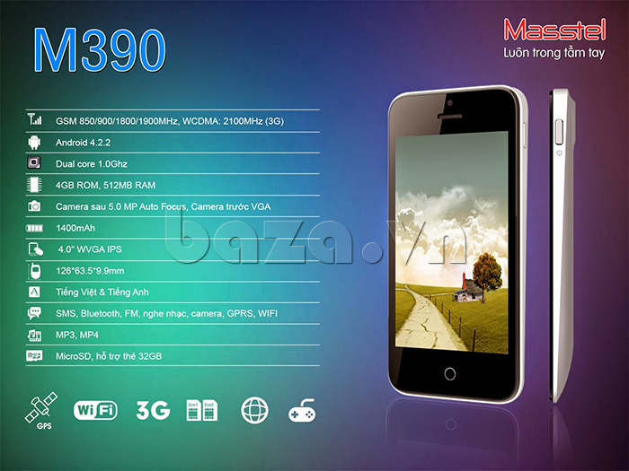 Điện thoại cảm ứng Masstel M390 nằm trong dòng điện thoại thông minh giá bình dân