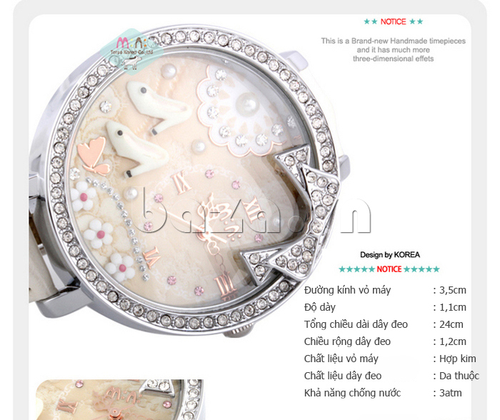 Đồng hồ nữ Mini Bước chân hạnh phúc chữ số La Mã cổ điển mạ sáng lấp lánh 
