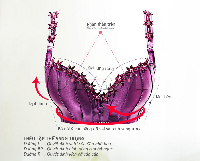 Bộ đồ lót nữ đính hoa thêu Vineco V15V037 - thiết kế lập thể, sang trọng