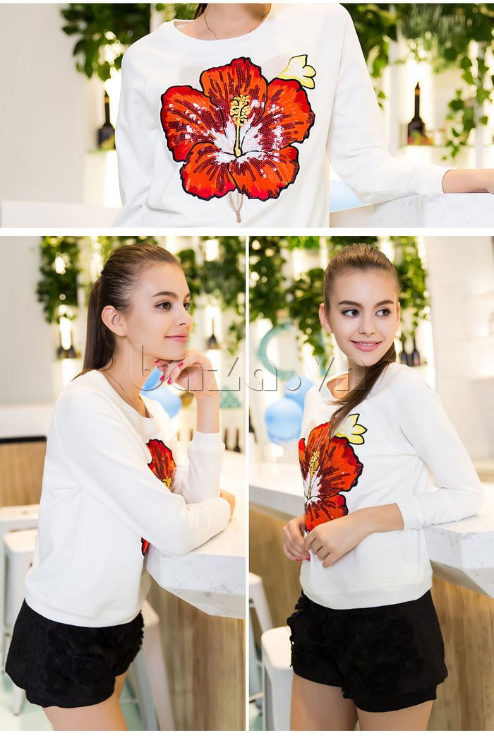 Áo thun nữ dài tay hoa tiết in hoa Xing-Y X150361055