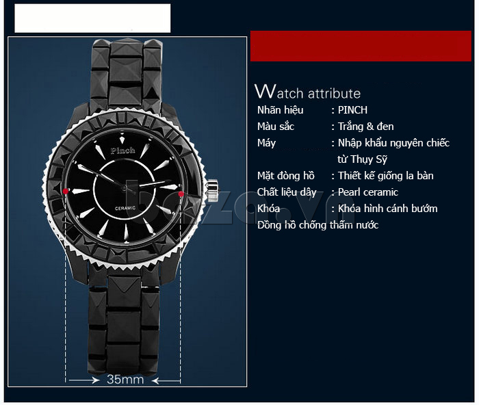 Đồng hồ nữ " Đồng hồ nữ thời trang Pinch 6001 "  thiết kế đẹp mắt ấn tượng