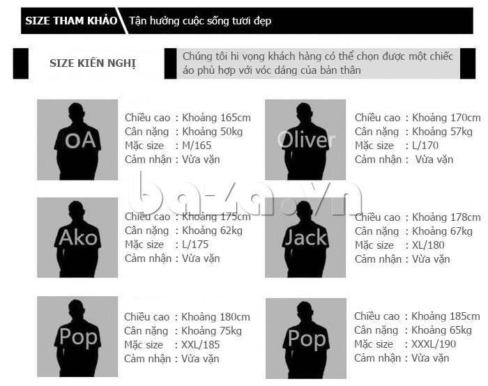 bảng tham khảo kích thước của Áo vest nam Hàn Quốc Oecana OCNT0214560