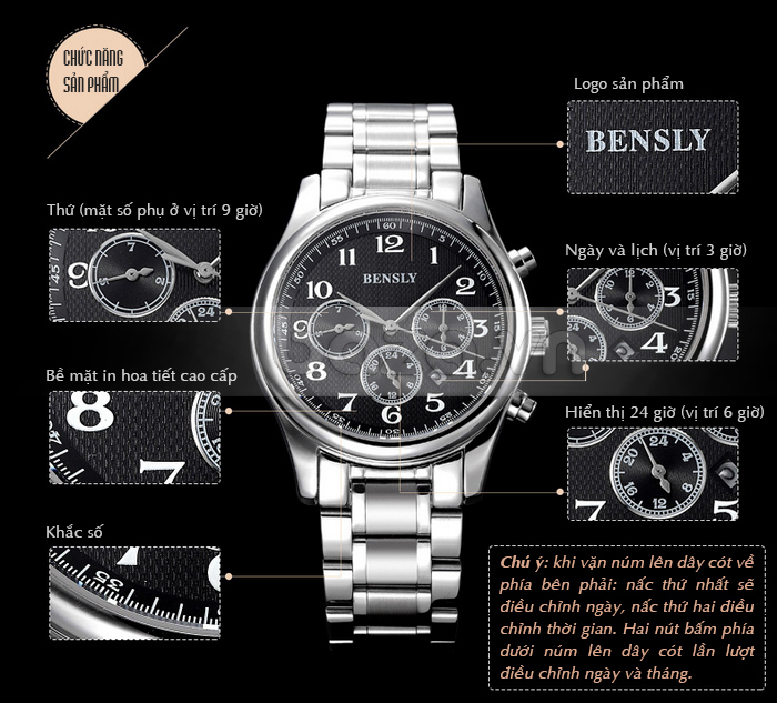 Đồng hồ đeo tay nam BENSLY Thụy Sỹ cao cấp