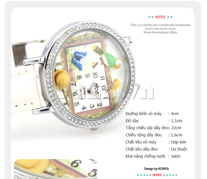 Đồng hồ nữ Mini MN1081 Hoa cỏ mùa xuân viền pha lê tinh xảo 