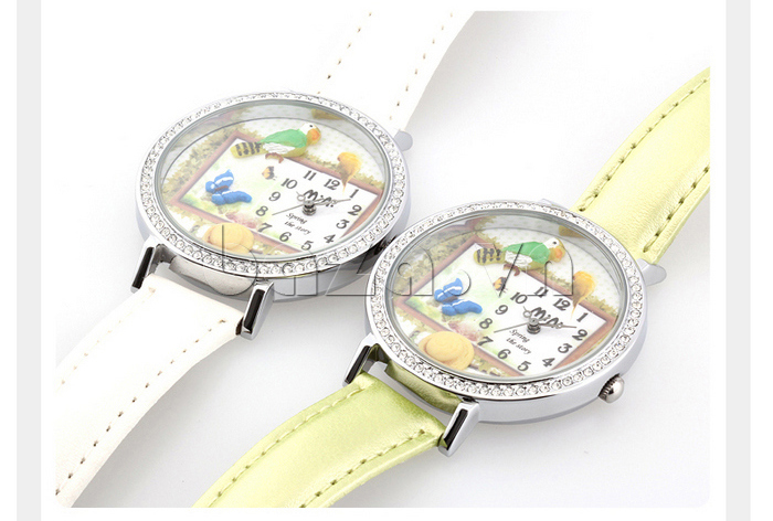 Đồng hồ nữ Mini MN1081 Hoa cỏ mùa xuân dây đeo bằng da bóng mịn