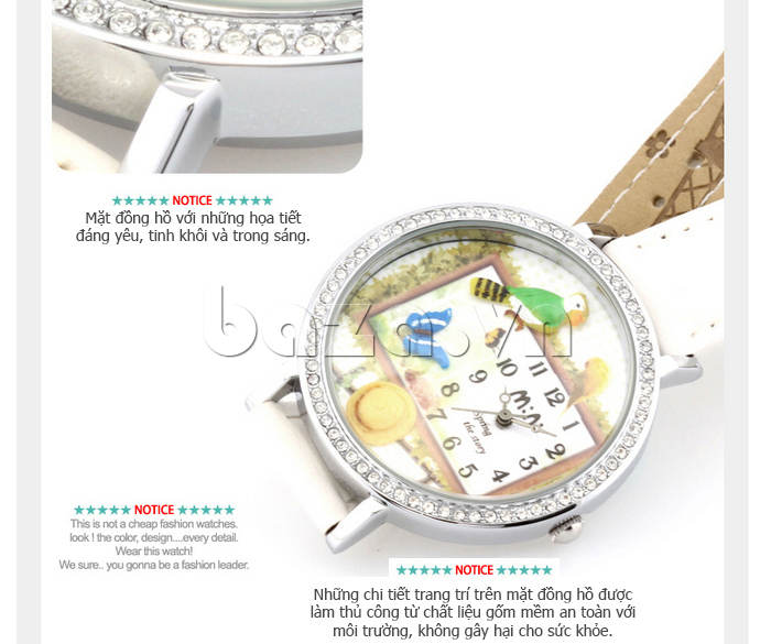 Đồng hồ nữ Mini MN1081 Hoa cỏ mùa xuân thiết kế màu sắc tinh khôi, trong sáng 