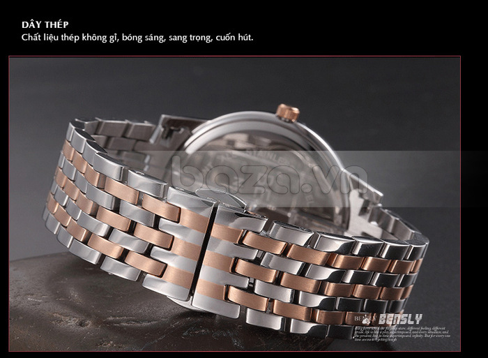 Đồng hồ nam Bensly Thụy Sỹ 8008 dây da thiết kế đẹp và độc
