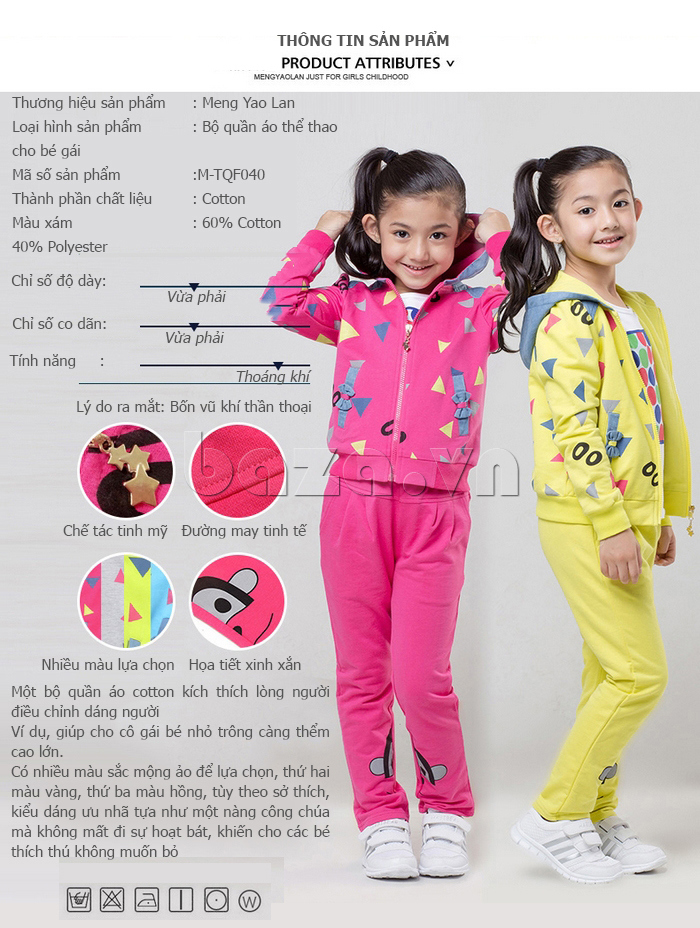 Bộ quần áo nỉ cho bé gái MYL M-TQF040 nhiều màu lựa chọn