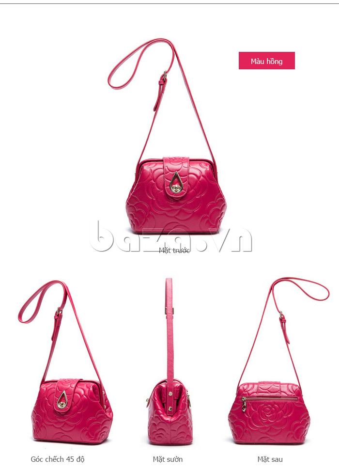 Túi đeo vai nữ vân hoa Batylanlo màu hồng dịu dàng 